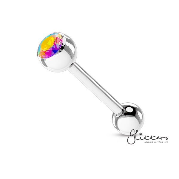 Press Fit Aurora Borealis Gem Set Top with Surgical Steel Tongue Barbells-Body Piercing Jewellery, Cubic Zirconia, Tongue Bar-BS03-AB-1-Glitters