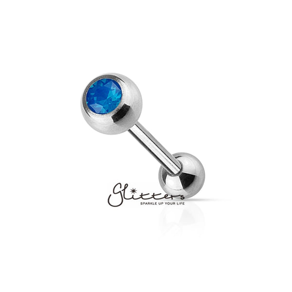 Opalite Blue Gem Top with Surgical Steel Tongue Barbell-Body Piercing Jewellery, Glitters, Tongue Bar-BS39-B-1-Glitters