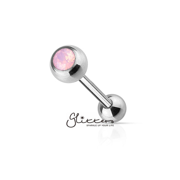 Opalite Pink Gem Top with Surgical Steel Tongue Barbell-Body Piercing Jewellery, Glitters, Tongue Bar-BS39-P-3-Glitters