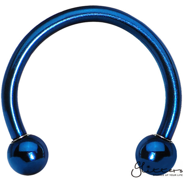 16 Gauge Blue Titanium Ion Plated Surgical Steel Horseshoe/Circular Barbells with Ball-Body Piercing Jewellery, Horseshoe, Nipple Barbell, Septum Ring-CP00024-Glitters