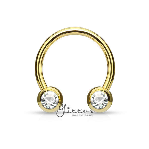 Surgical Steel Front Facing Jewel Set Balls Circular/Horseshoes-Gold-Body Piercing Jewellery, Horseshoe, Nipple Barbell, Septum Ring-CP0013-2-Glitters