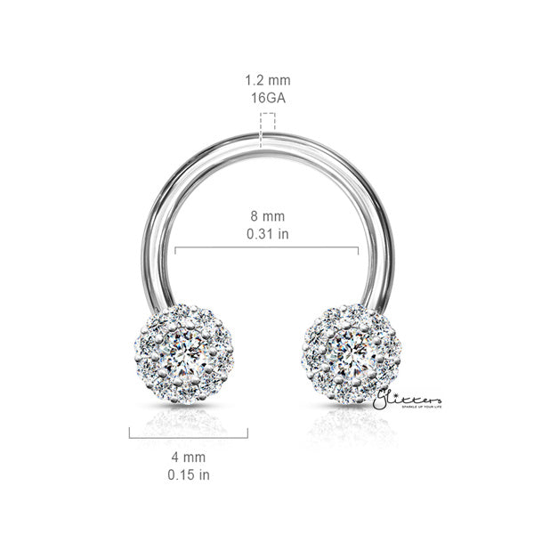 Surgical Steel Front Facing CZ Daisy Ends Horseshoes Barbell - Silver-Body Piercing Jewellery, Cubic Zirconia, Horseshoe, Septum Ring, Tragus-CP0020-S2-Glitters