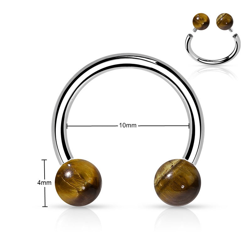Semi Precious Stone Internally Threaded Horseshoes - Tiger Eye-Body Piercing Jewellery, Horseshoe, Septum Ring, Tragus-CP0021-TE_800_New-Glitters