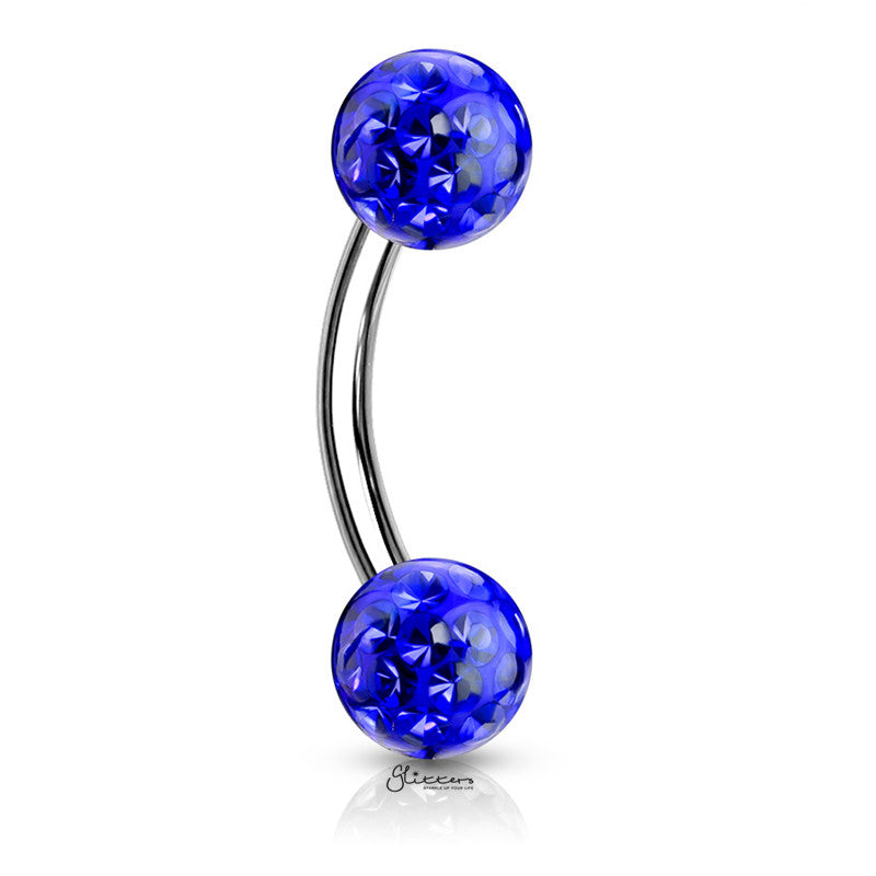 Epoxy Covered Crystal Paved Balls Eyebrow Barbells - Blue-Body Piercing Jewellery, Cubic Zirconia, Daith, Eyebrow-EB0015-B2-Glitters