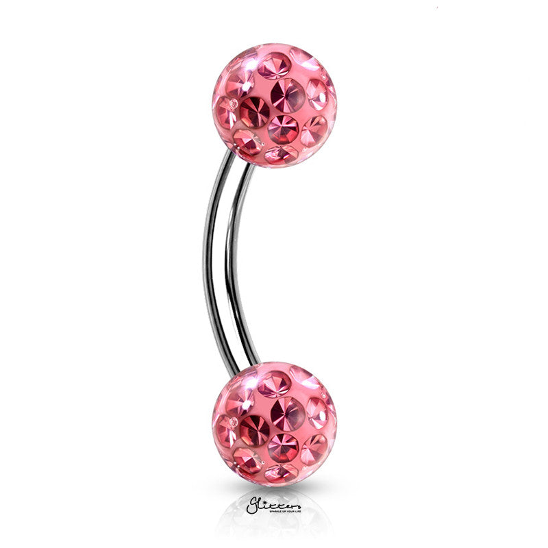 Epoxy Covered Crystal Paved Balls Eyebrow Barbells - Pink-Body Piercing Jewellery, Cubic Zirconia, Daith, Eyebrow-EB0015-P1-Glitters