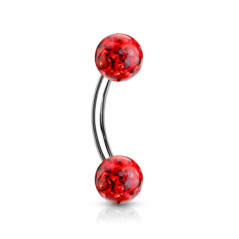 Epoxy Covered Crystal Paved Balls Eyebrow Barbells -Red-Body Piercing Jewellery, Daith, Eyebrow-EB0015-R-Glitters