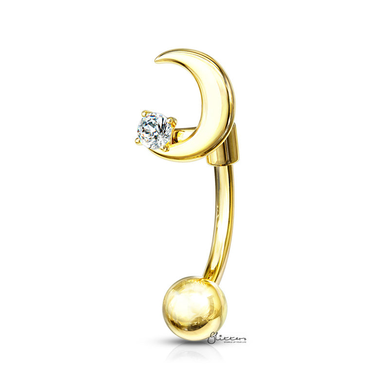Crescent Moon Curved Barbell Eyebrow Ring - Gold-Body Piercing Jewellery, Daith, Eyebrow-EB0017-G-Glitters