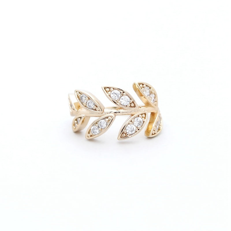 CZ Leaf Ear Cuff - Gold-Body Piercing Jewellery, Cubic Zirconia, Ear Cuffs, earrings, Jewellery, Non-Pierced, Women's Earrings, Women's Jewellery-EC0100-G1-800-Glitters
