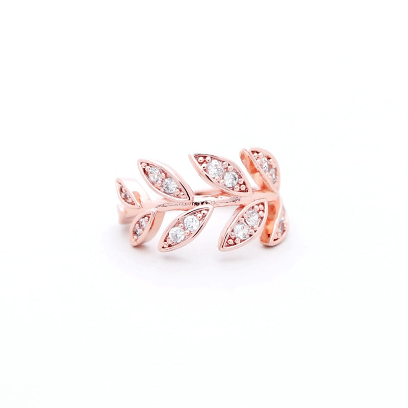 CZ Leaf Ear Cuff - Rose Gold-Body Piercing Jewellery, Cubic Zirconia, Ear Cuffs, earrings, Jewellery, Non-Pierced, Women's Earrings, Women's Jewellery-EC0100-RG1-800-Glitters