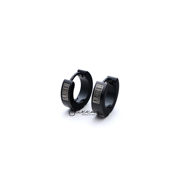 Black Titanium IP Stainless Steel Roman Numeral Hinged Hoop Earrings-earrings, Hoop Earrings, Huggie Earrings, Jewellery, Men's Earrings, Men's Jewellery, Stainless Steel-ER0122_Roman_numerals_KS01-Glitters
