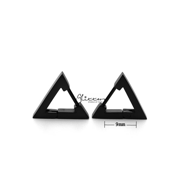 Black Titanium IP Stainless Steel Triangle Huggie Hoop Earrings-earrings, Hoop Earrings, Huggie Earrings, Jewellery, Men's Earrings, Men's Jewellery, Stainless Steel-ER0122_triangle_K03_New-Glitters