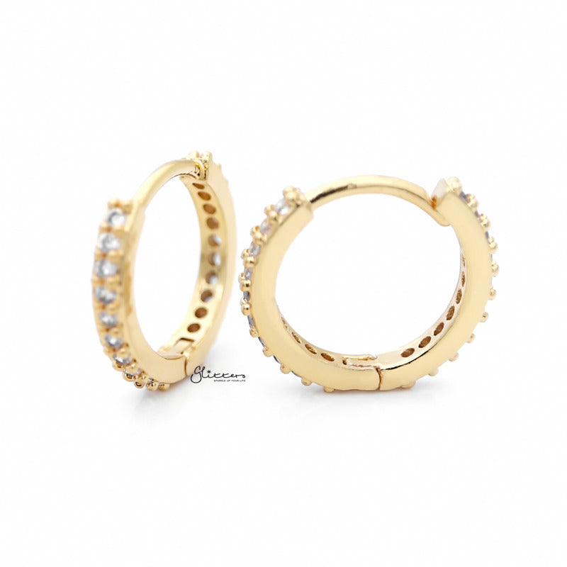 C.Z Paved Classic Huggie Hoop Earrings - Gold-Cubic Zirconia, earrings, Hoop Earrings, Jewellery, Women's Earrings, Women's Jewellery-ER1483_g-1_1-Glitters