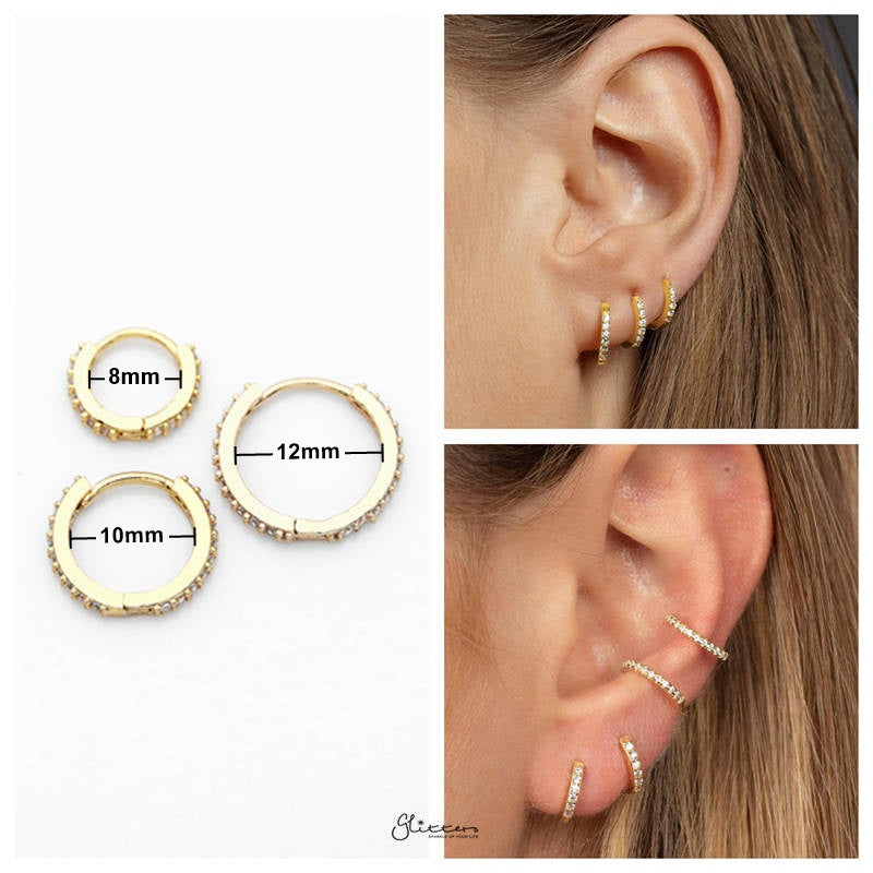 C.Z Paved Classic Huggie Hoop Earrings - Gold-Cubic Zirconia, earrings, Hoop Earrings, Jewellery, Women's Earrings, Women's Jewellery-ER1483_g-2_New-Glitters