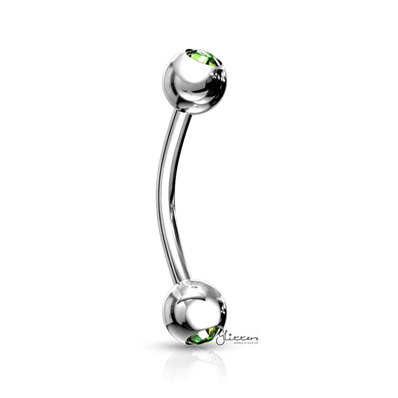 Press Fit Gem Ball On Both Side Curved Barbell - Green-Body Piercing Jewellery, Cubic Zirconia, Daith, Eyebrow-Eb0007-Green-Glitters
