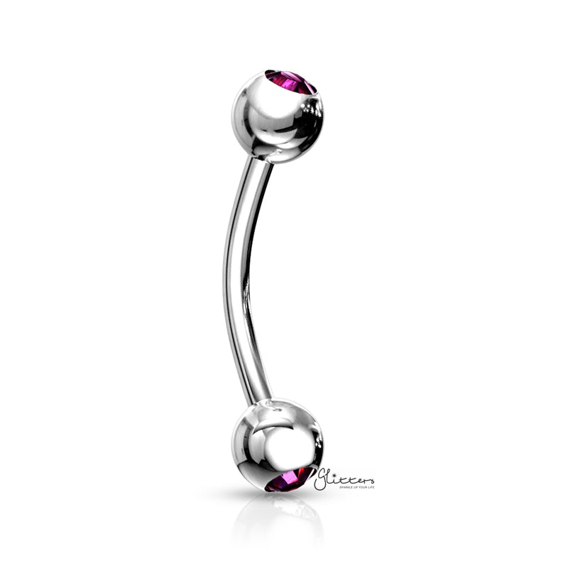 Press Fit Gem Ball On Both Side Curved Barbell - Purple-Body Piercing Jewellery, Cubic Zirconia, Daith, Eyebrow-Eb0007-Purple-Glitters