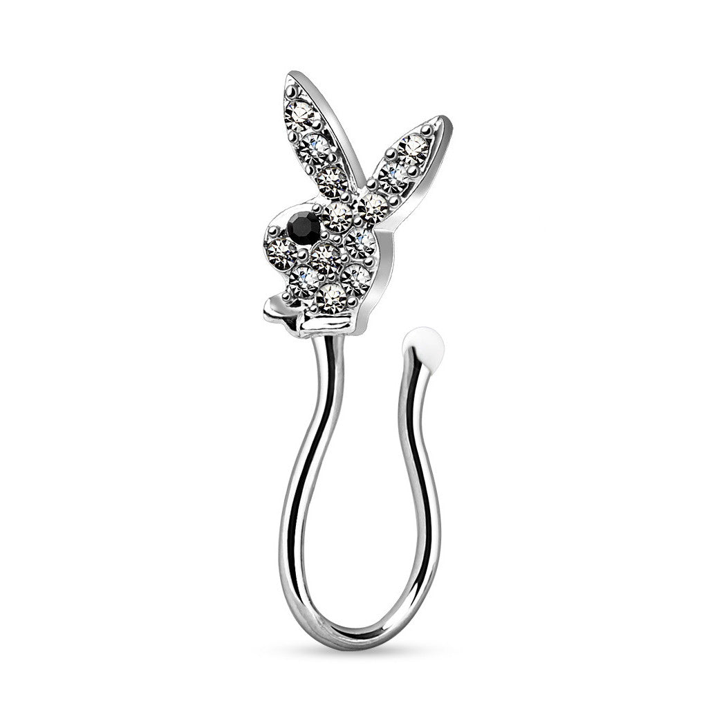 Playboy Bunny Non Piercing Nose Ring-Body Piercing Jewellery, Cubic Zirconia, Non-Pierced, Nose Piercing Jewellery, Nose Ring, Nose Studs-FNS0001-1-Glitters