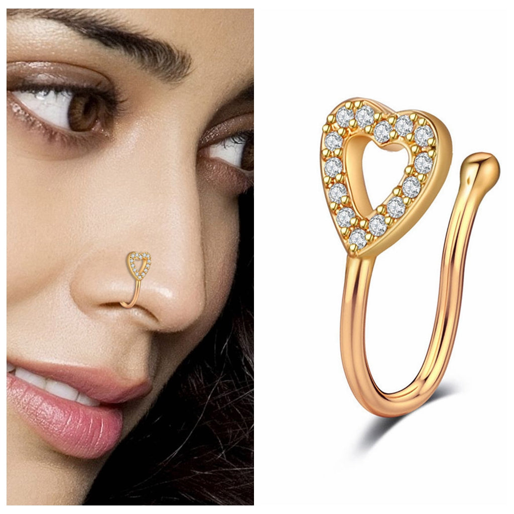 Heart Non Piercing Fake Nose Ring-Body Piercing Jewellery, Cubic Zirconia, Non-Pierced, Nose Piercing Jewellery, Nose Ring, Nose Studs-FNS05-m-Glitters