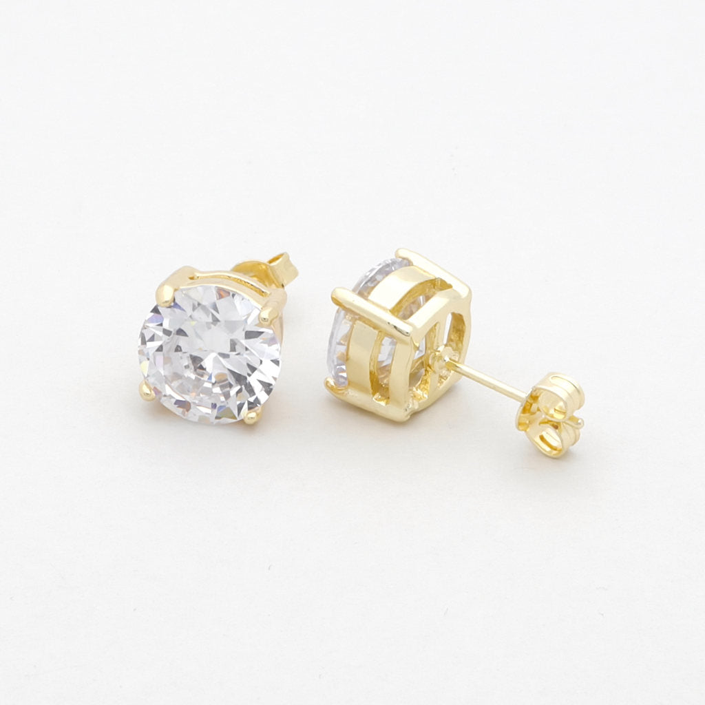 18k Gold Plated Clear Round C.Z Studs Earrings-Best Sellers, earrings, Hip Hop Earrings, Iced Out, Jewellery, Men's Earrings, Men's Jewellery, Stud Earrings, Women's Earrings, Women's Jewellery-GW-3_1-Glitters