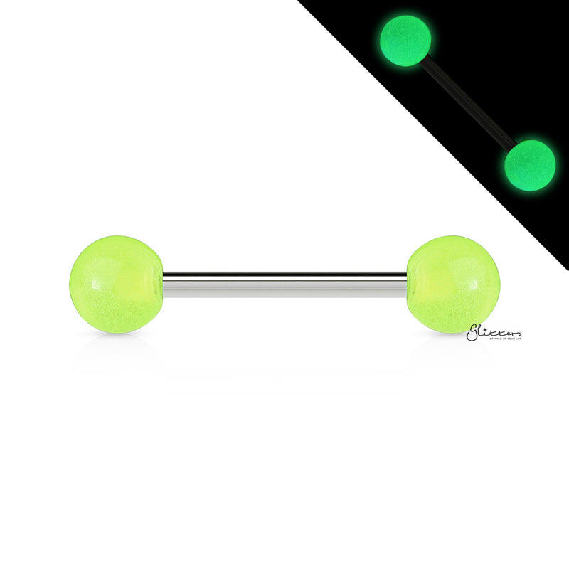 Glow In The Dark Ball Tongue Barbell - Light Green-Body Piercing Jewellery, Tongue Bar-Glowindark-LightGreen-Glitters
