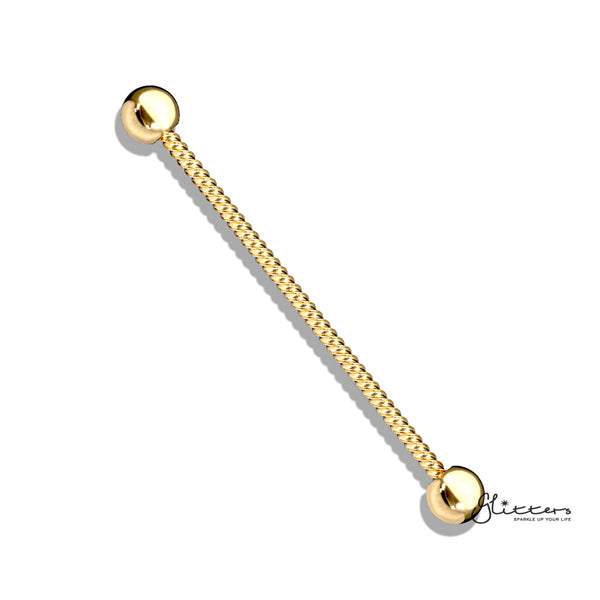 14GA 316L Surgical Steel Twisted Rope Industrial Barbells - Gold-Body Piercing Jewellery, Industrial Barbell-IB0002_Twisted_Rope_Gold-Glitters
