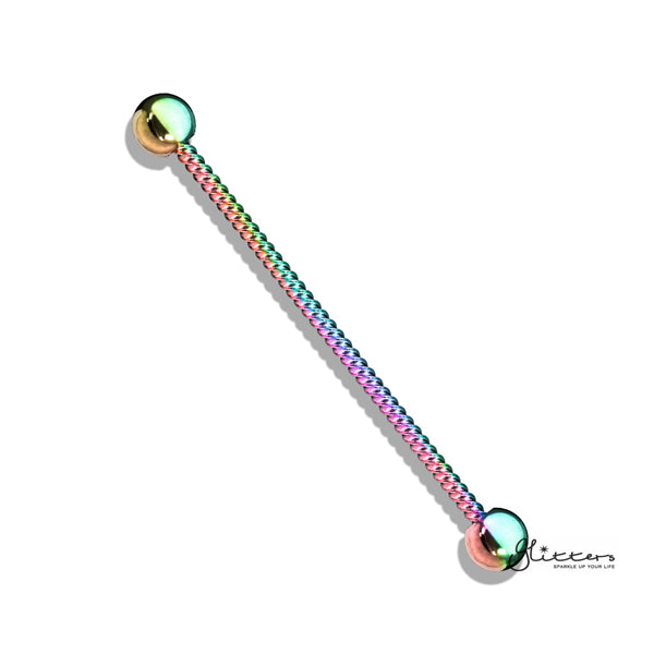 14GA 316L Surgical Steel Twisted Rope Industrial Barbells - Rainbow/Multi-Body Piercing Jewellery, Industrial Barbell-IB0002_Twisted_Rope_Multi-Glitters