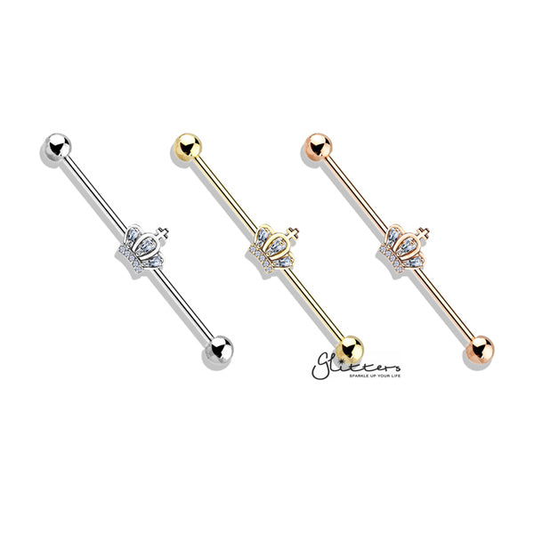 316L Surgical Steel Industrial Barbells with CZ Paved Crown-Body Piercing Jewellery, Cubic Zirconia, Industrial Barbell-IB0003-BI80-01-Glitters