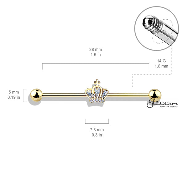 316L Surgical Steel Industrial Barbells with CZ Paved Crown-Body Piercing Jewellery, Cubic Zirconia, Industrial Barbell-IB0003-BI80-02-Glitters