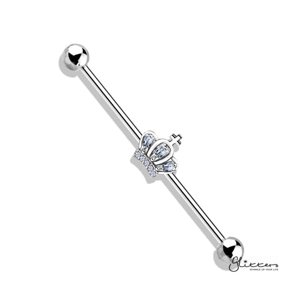 316L Surgical Steel Industrial Barbells with CZ Paved Crown-Body Piercing Jewellery, Cubic Zirconia, Industrial Barbell-IB0003-BI80-C-Glitters