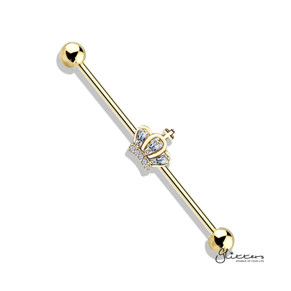 316L Surgical Steel Industrial Barbells with CZ Paved Crown-Body Piercing Jewellery, Cubic Zirconia, Industrial Barbell-IB0003-BI80-G-Glitters
