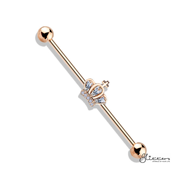 316L Surgical Steel Industrial Barbells with CZ Paved Crown-Body Piercing Jewellery, Cubic Zirconia, Industrial Barbell-IB0003-BI80-RG-Glitters
