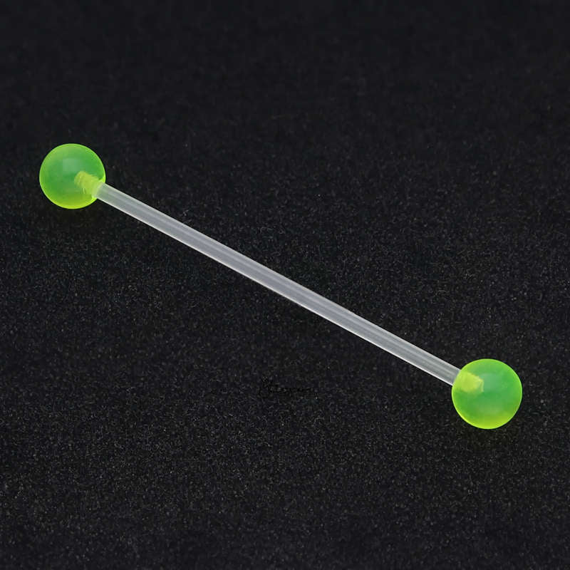 Acrylic Balls Flexible PTFE Industrial Barbell - Green-Body Piercing Jewellery, Industrial Barbell, Retainer-IB0038-G-2_800-Glitters