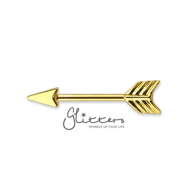 18K Gold Ion Plated 316L Surgical Steel Arrow Nipple Bar-Body Piercing Jewellery, Nipple Barbell-NB0005-G2-Glitters