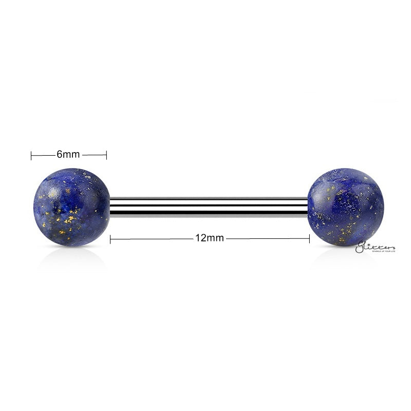 Sodalite Blue Stone Balls Straight Barbell - Tongue | Nipple-Body Piercing Jewellery, Nipple Barbell, Tongue Bar-NB0028-Glitters
