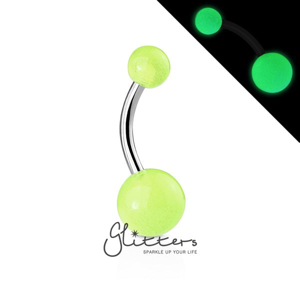 14GA Glow In The Dark Balls Belly Button Ring-Green-Belly Ring, Body Piercing Jewellery-NG-G-2-Glitters