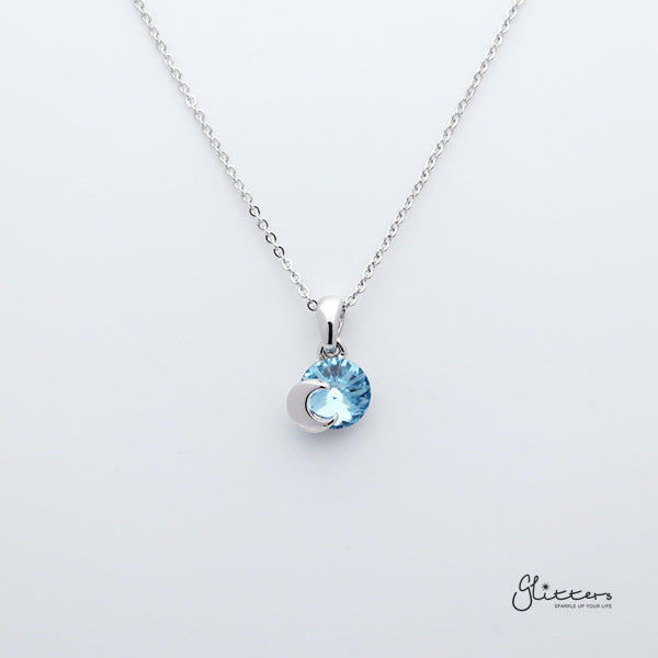 Sparkling Circle Crystal with Moon Pendant Necklace-Crystal, Cubic Zirconia, Jewellery, Necklaces, Women's Jewellery, Women's Necklace-NK10361-Glitters