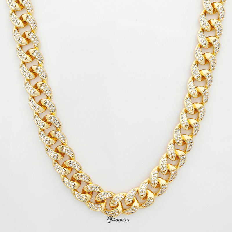 15mm Iced Out Miami Cuban Chain - Gold-Chain Necklaces, Hip Hop, Hip Hop Chains, Iced Out, Jewellery, Men's Chain, Men's Jewellery, Men's Necklace, Necklaces, Women's Jewellery-NK104-g1_800-Glitters