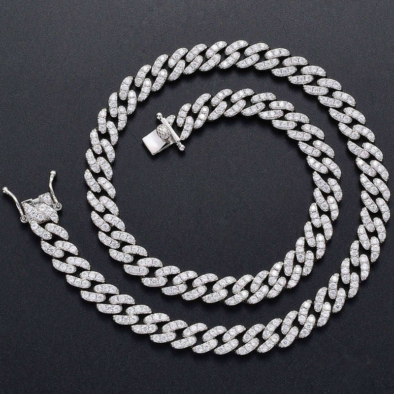 9mm Iced Out Miami Cuban Chain - Silver-Chain Necklaces, Hip Hop, Hip Hop Chains, Iced Out, Jewellery, Men's Chain, Men's Jewellery, Men's Necklace, Necklaces, Women's Jewellery-NK1041-2-Glitters