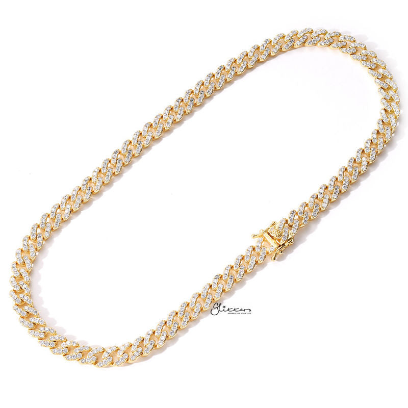 9mm Iced Out Miami Cuban Chain - Gold-Chain Necklaces, Hip Hop, Hip Hop Chains, Iced Out, Jewellery, Men's Chain, Men's Jewellery, Men's Necklace, Necklaces, Women's Jewellery-NK1042-1-Glitters