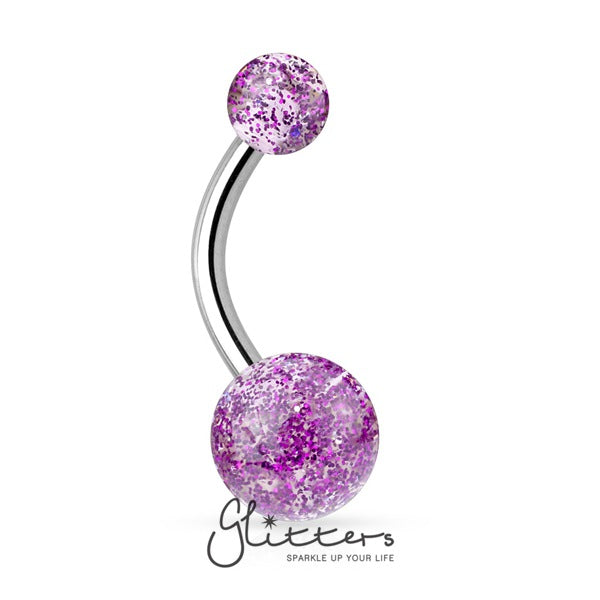 Purple Acrylic Color Ultra Glitter Ball Belly Button Ring-Belly Ring, Body Piercing Jewellery-NL2-1410-A-10-Glitters