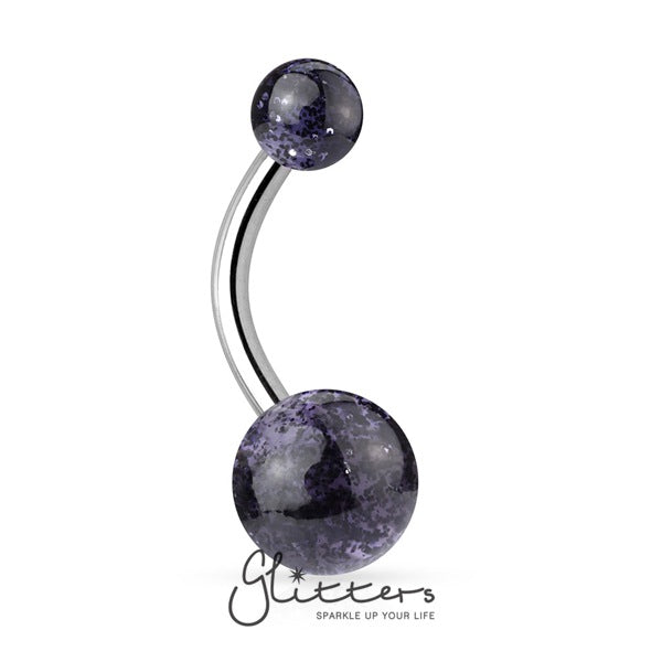 Black Acrylic Color Ultra Glitter Ball Belly Button Ring-Belly Ring, Body Piercing Jewellery-NL2-1410-K-14-Glitters