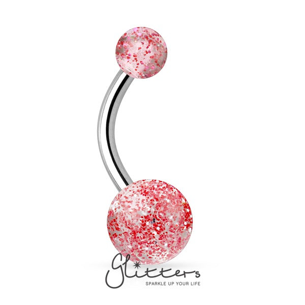 Red Acrylic Color Ultra Glitter Ball Belly Button Ring-Belly Ring, Body Piercing Jewellery-NL2-1410-R-01-Glitters