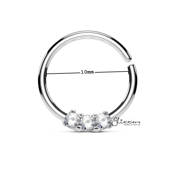 316L Surgical Steel Bendable Hoop Ring with 3 CZ Prong Set - Silver-Body Piercing Jewellery, Cartilage, Cubic Zirconia, Nose, Septum Ring-NS0083_01_New_ddd42eac-0e66-418e-bb18-d9e144474d99-Glitters