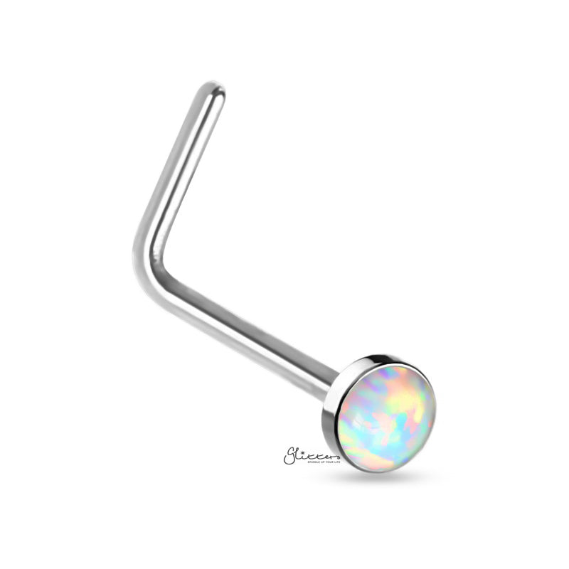 Opal Set L Bend Nose Stud Rings-Body Piercing Jewellery, L Bend, Nose Piercing Jewellery, Nose Studs-NS0134-W-Glitters