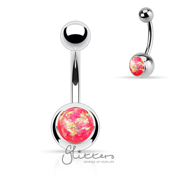 Pink Opal Glitter Set 316L Surgical Steel Belly Button Ring-Belly Ring, Body Piercing Jewellery-NSD1907-P4-Glitters
