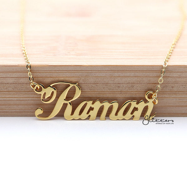 Personalized 24K Gold Plated Sterling Silver Name Necklace-Script 6-Gold name necklace, name necklace, Personalized, Silver name necklace-Raman_Font_6_01-Glitters