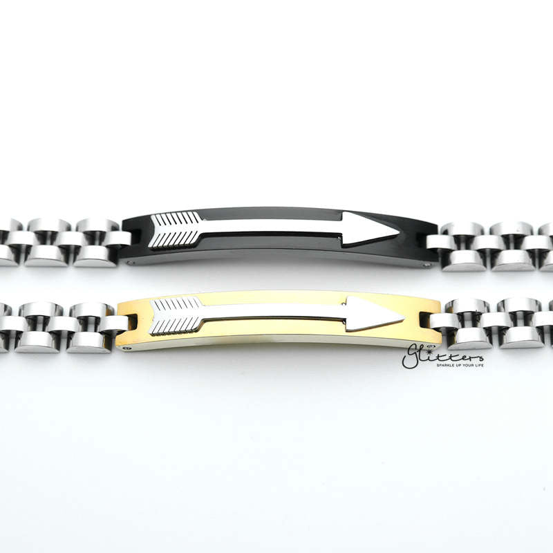Stainless Steel Tow Tone Arrow ID Men's Bracelets - Gold | Black-Bracelets, Engravable, ID Bracelet, Jewellery, Men's Bracelet, Men's Jewellery, Stainless Steel, Stainless Steel Bracelet-SB0072_800-01-Glitters