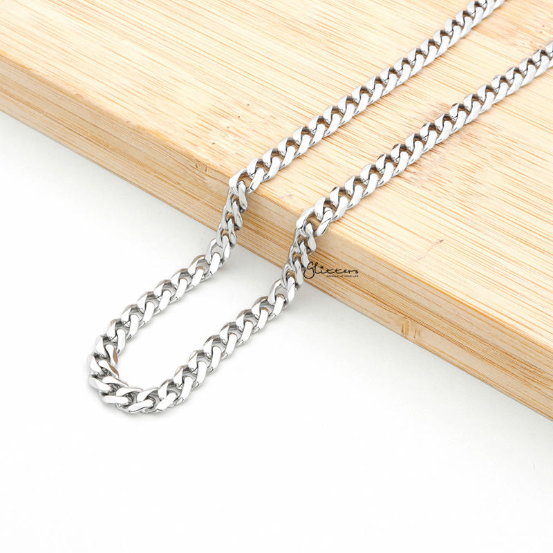 Stainless Steel Beveled Cuban Chain Necklace - 5.5mm width-Chain Necklaces, Jewellery, Men's Chain, Men's Jewellery, Men's Necklace, Necklaces, Stainless Steel, Stainless Steel Chain-SC0090-2-Glitters