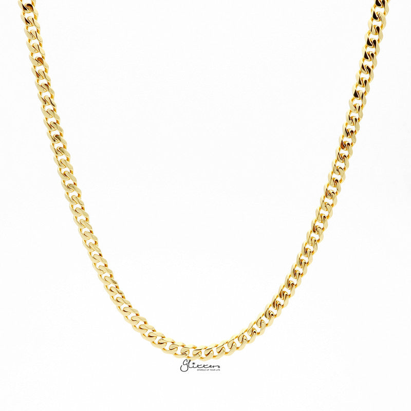 Gold I.P Stainless Steel Beveled Cuban Chain Necklace - 5.5mm width-Chain Necklaces, Jewellery, Men's Chain, Men's Jewellery, Men's Necklace, Necklaces, Stainless Steel, Stainless Steel Chain-SC0091-1-Glitters