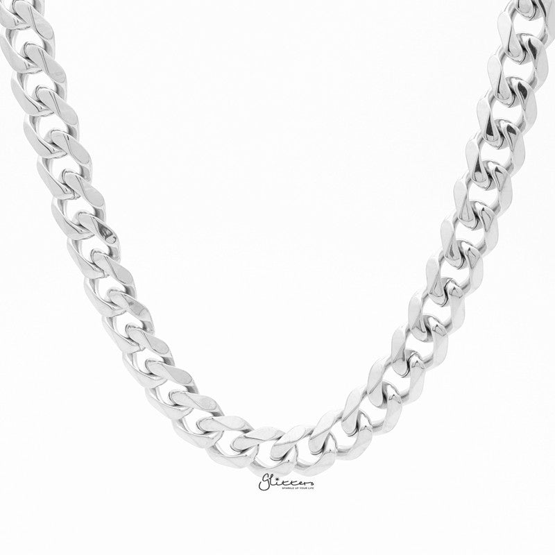 Stainless Steel Beveled Cuban Chain Necklace - 13mm width-Chain Necklaces, Jewellery, Men's Chain, Men's Jewellery, Men's Necklace, Necklaces, Stainless Steel, Stainless Steel Chain-SC0092_1-Glitters