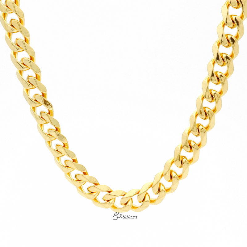 Gold I.P Stainless Steel Beveled Cuban Chain Necklace - 13mm width-Chain Necklaces, Jewellery, Men's Chain, Men's Jewellery, Men's Necklace, Necklaces, Stainless Steel, Stainless Steel Chain-SC0093_1-Glitters